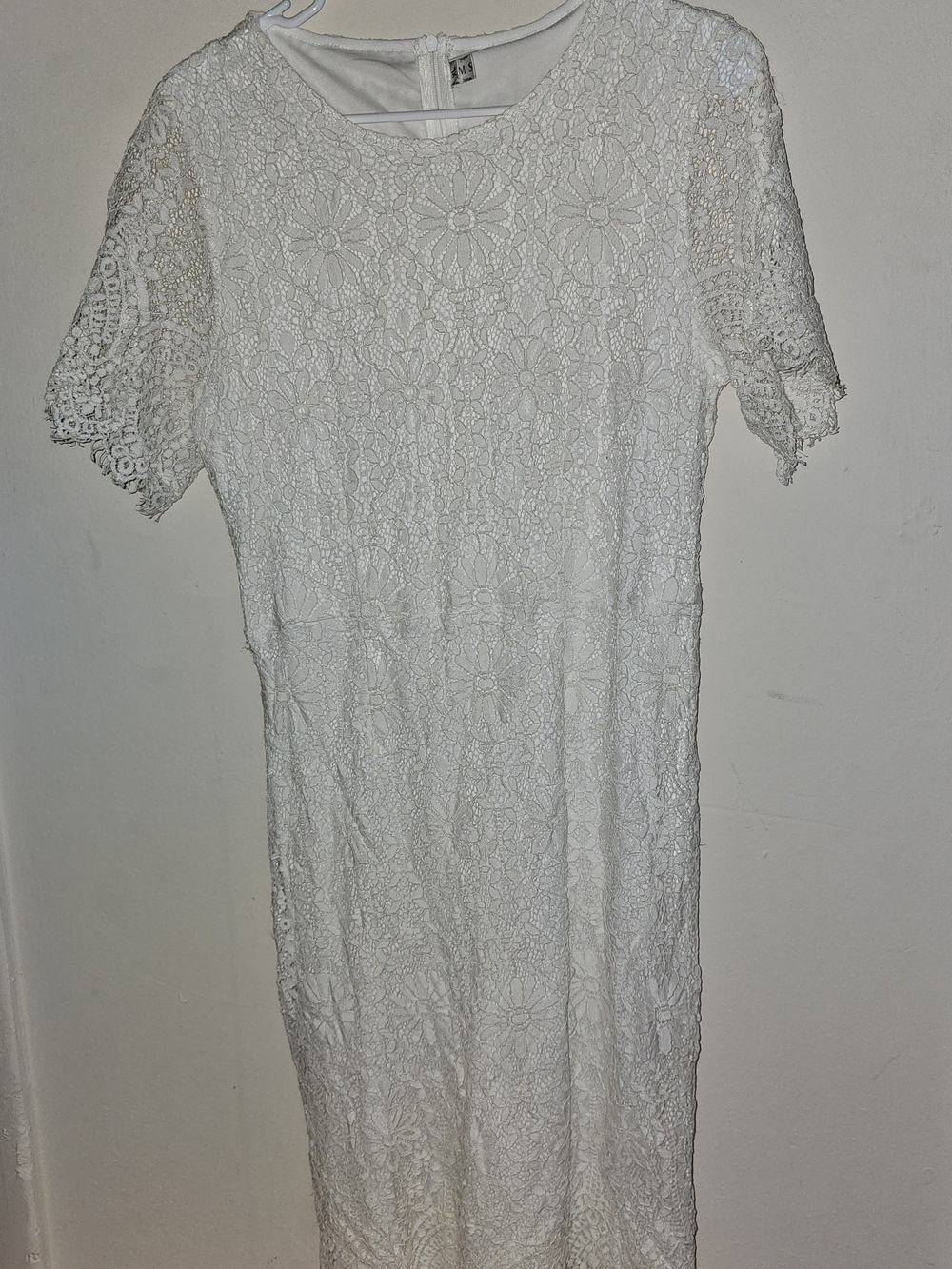 White Lace Midi Dress with Floral Crochet Detail